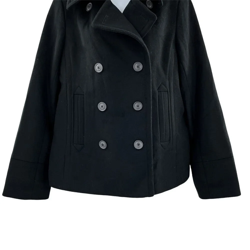 Vintage J. Crew Thinsulate Double Breasted 100% Wool Peacoat Black 86375 Jacket - Picture 3 of 5